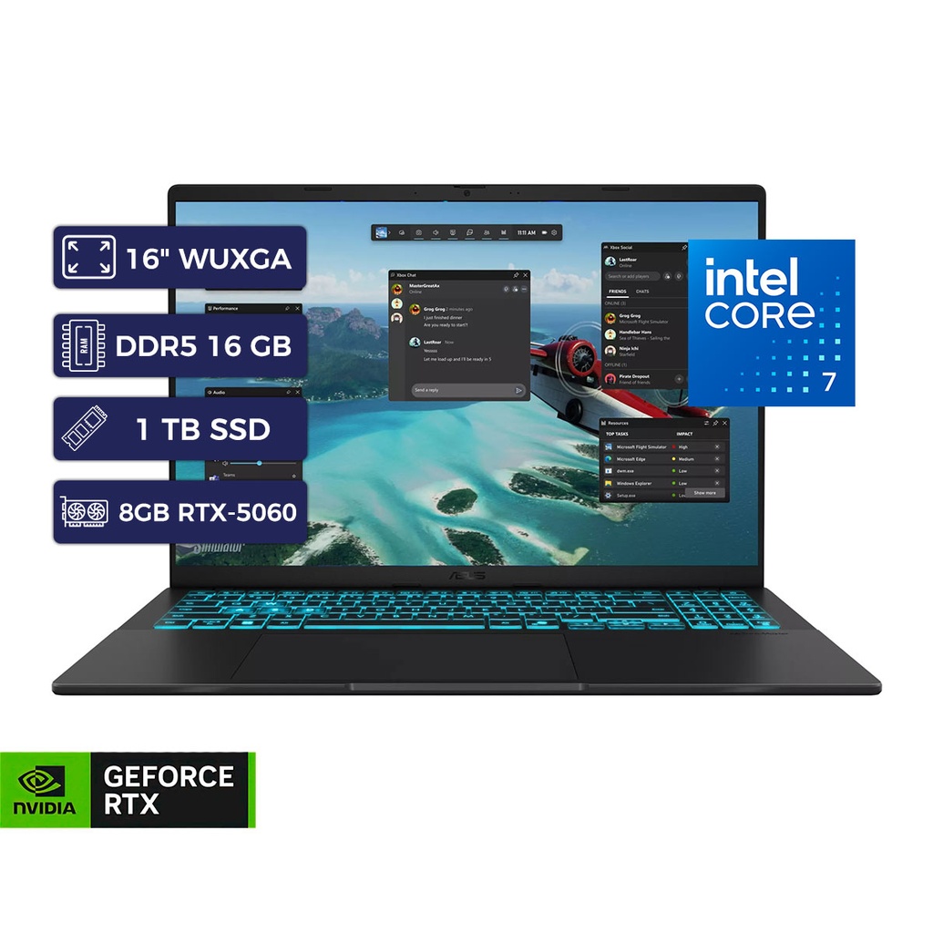 ASUS GAMING V3607VM-RP011/CORE 7 240H+16GB D5+NVMe 1TB+8GB RTX-5060+16" WUXGA NEGRO MATE