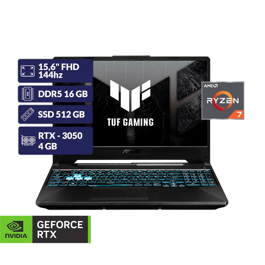 ASUS TUF GAMING A15 FA506NCG-HN204/RYZ 7 7445HS+16GB D5+NVMe 512GB+4GB RTX-3050+15,6" FHD GRIS