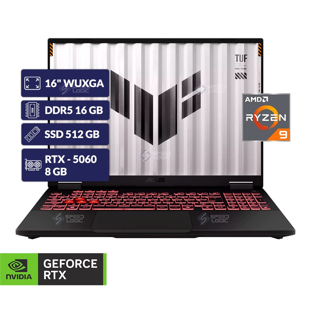 ASUS TUF GAMING A16 FA608PM-TU134/RYZ 9 8940HX+16GB D5+NVMe 512GB+8GB RTX-5060+16" WUXGA GRIS