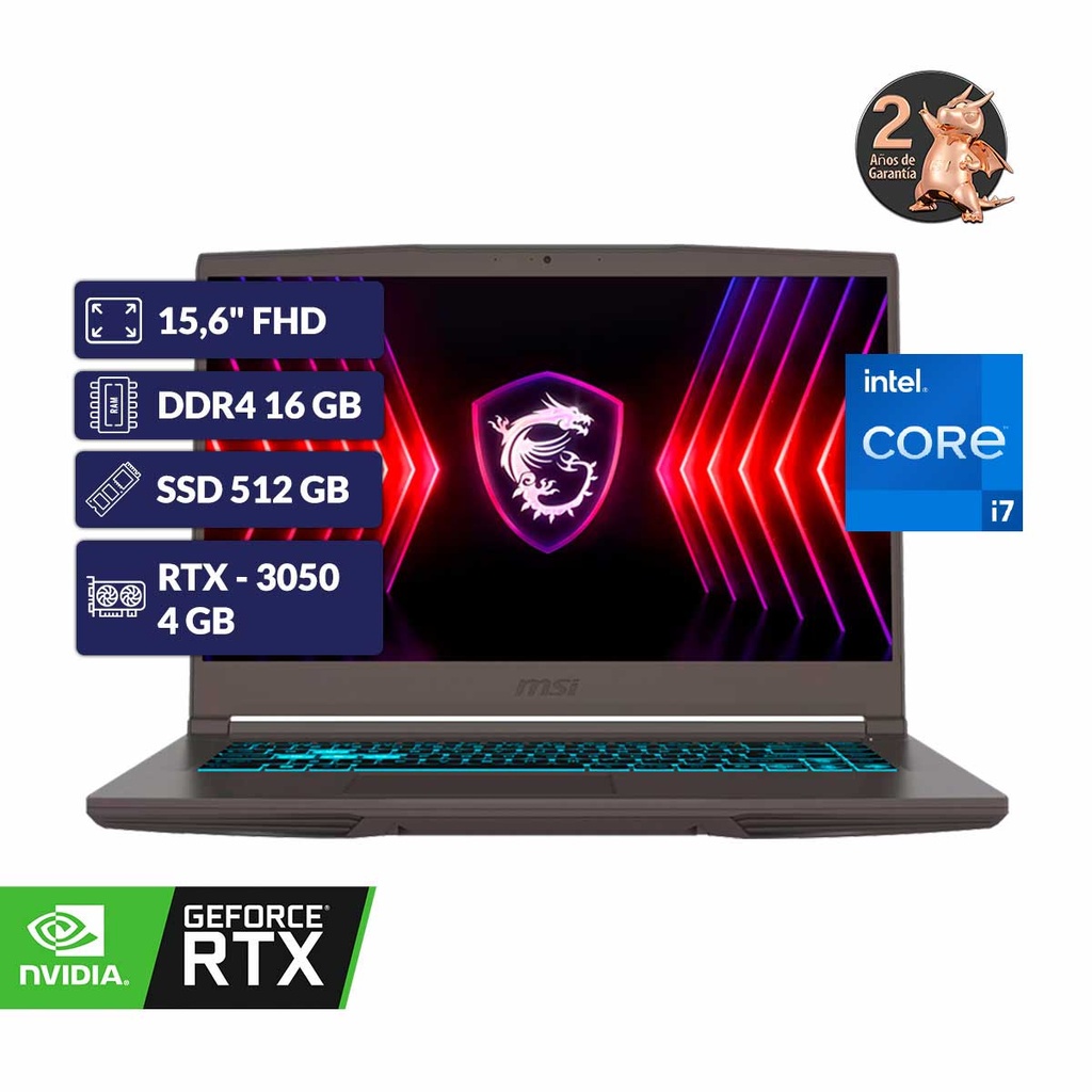 [SPE-52339] MSI THIN 15 B13UC-3253XCO/CORE i7 13620H+16GB D4+NVMe 512GB+4GB RTX-3050+15,6" FHD+MORRAL+ 2 AÃOS GTIA