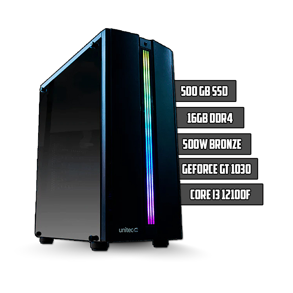 [ENS005] PC ZERO/i3 12100F/H610M-E/16GB DDR4/SSD 480GB/500W 80 PLUS/CHASIS UNITEC/GT 1030