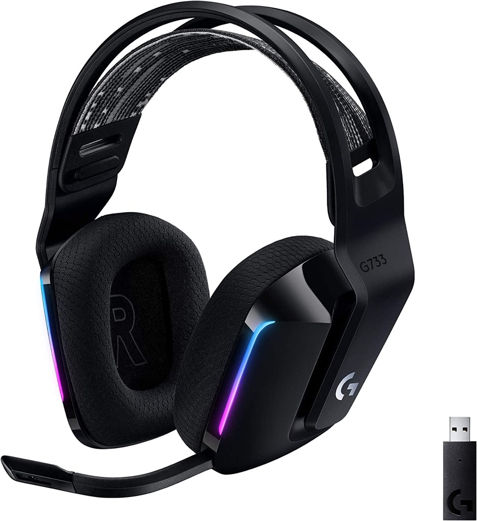 Auriculares inalámbricos G733 Lightspeed, con diadema de suspensión, Lightsync RGB, controladores de audio PRO-G, color negro