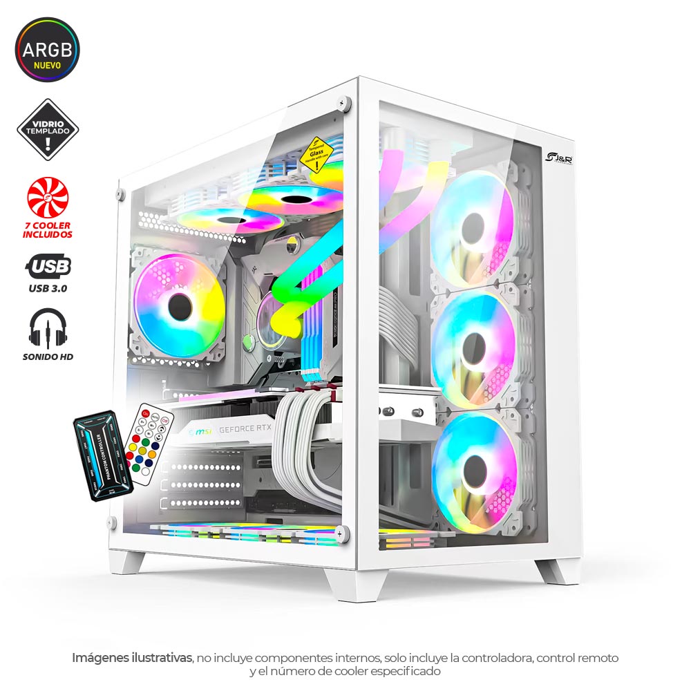 CHASIS GAMER JYR AURORA JX119 BLANCO / 7 COOLERS ARGB
