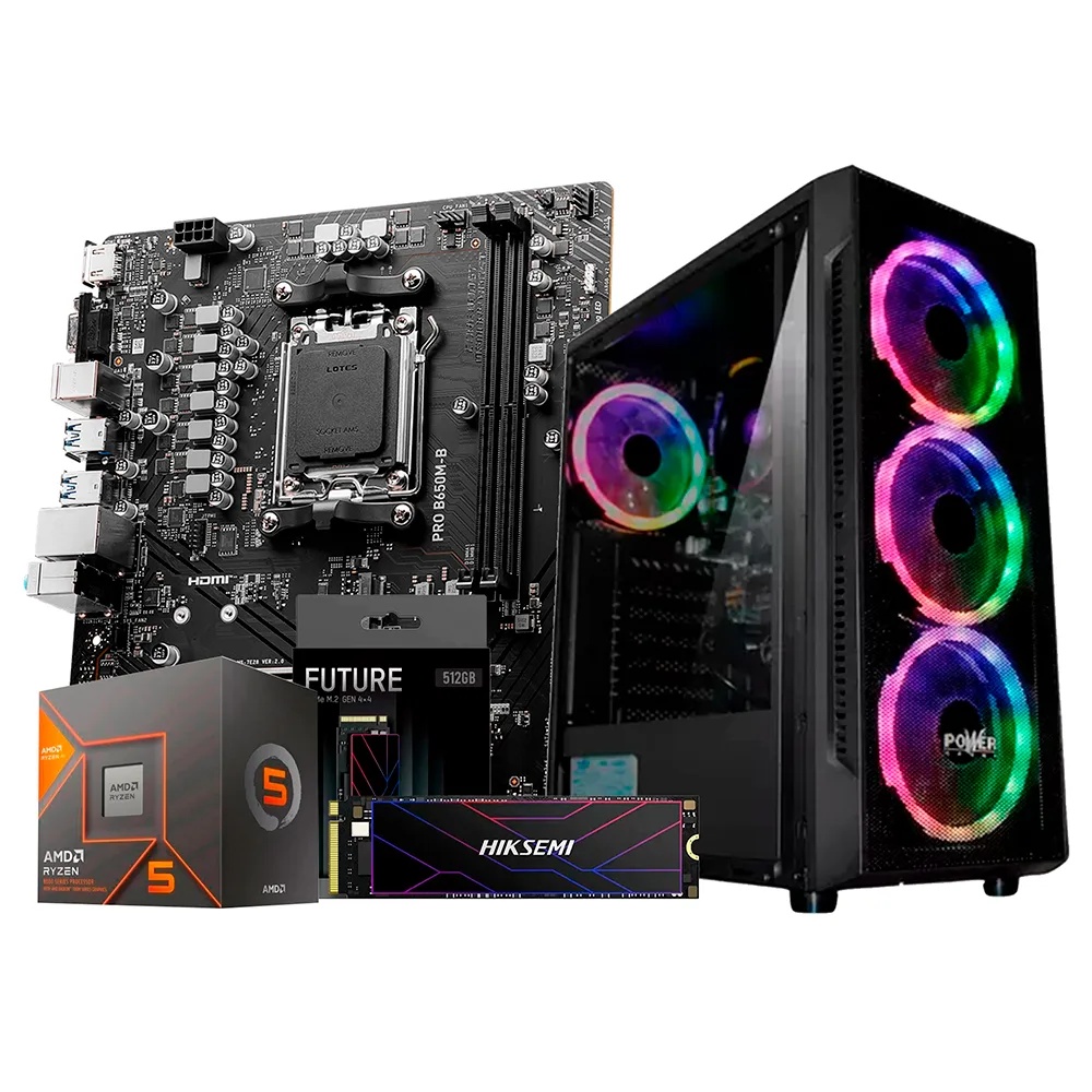 CPU AMD RYZEN 5 8500G B. ASUS PRIME B650-F DDR5 16GB 6000Mt/s NVME 512GB CHASIS X18