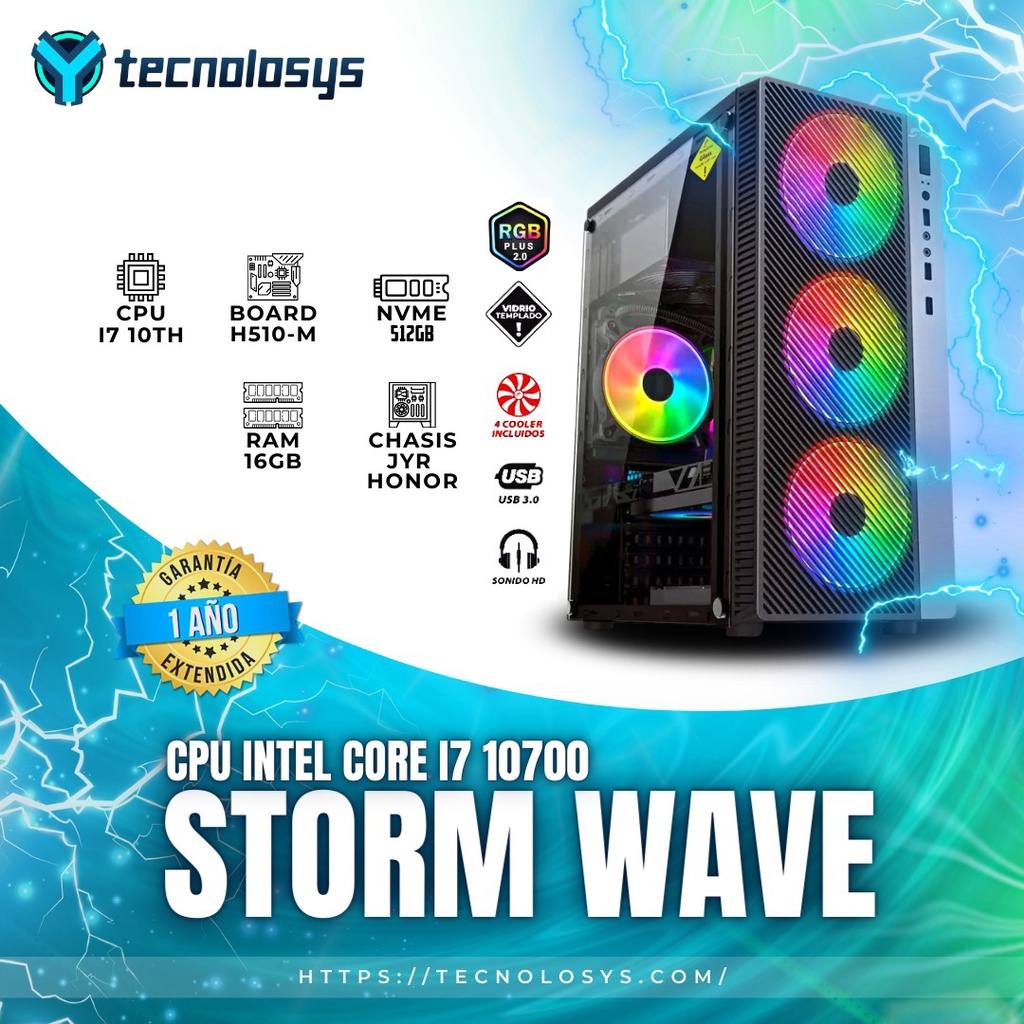 CPU JYR HONOR GAMER INTEL I7 10700 B.ASUS H510 DDR4 16GB 3200 M.2 NVME 512GB  RGB 4 FAN CON VIDRIO