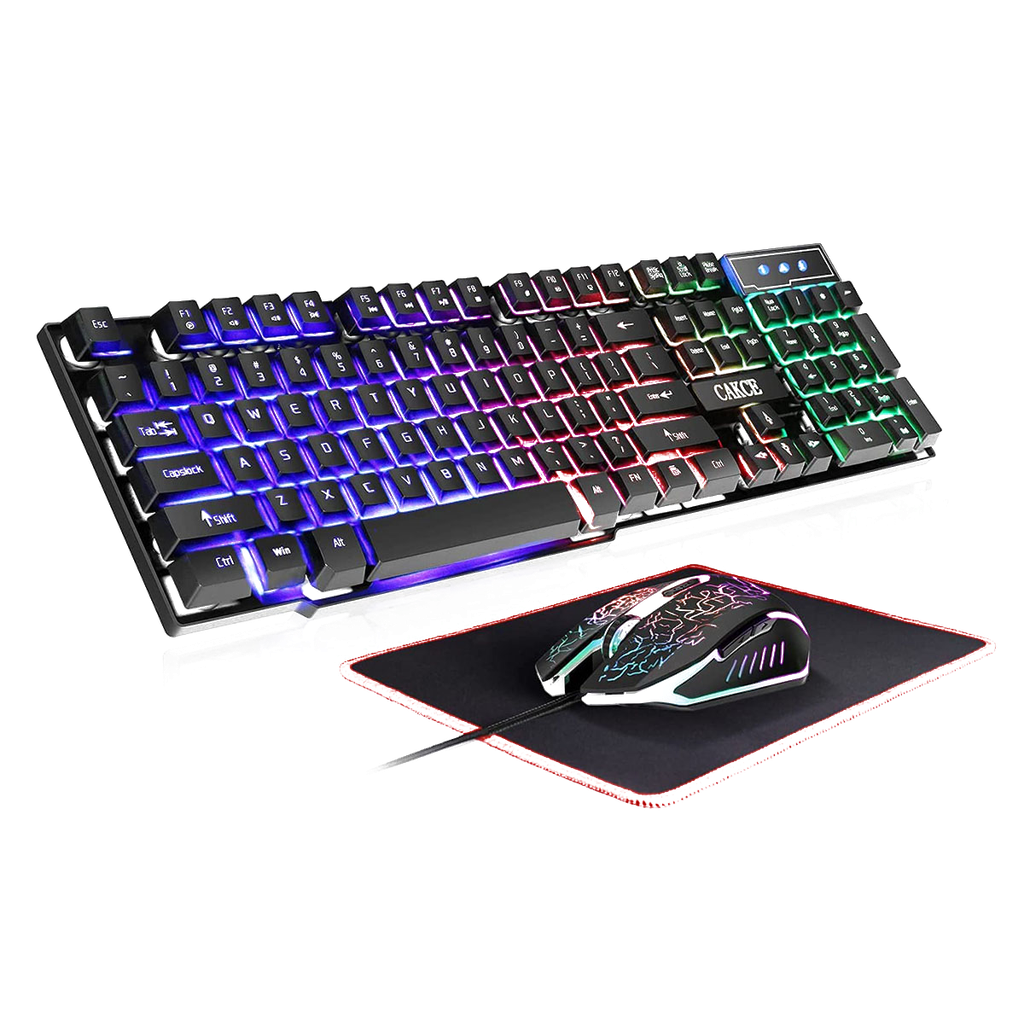 Combo Teclado Mouse + Pad Cakce Retroiluminación LED cable USB