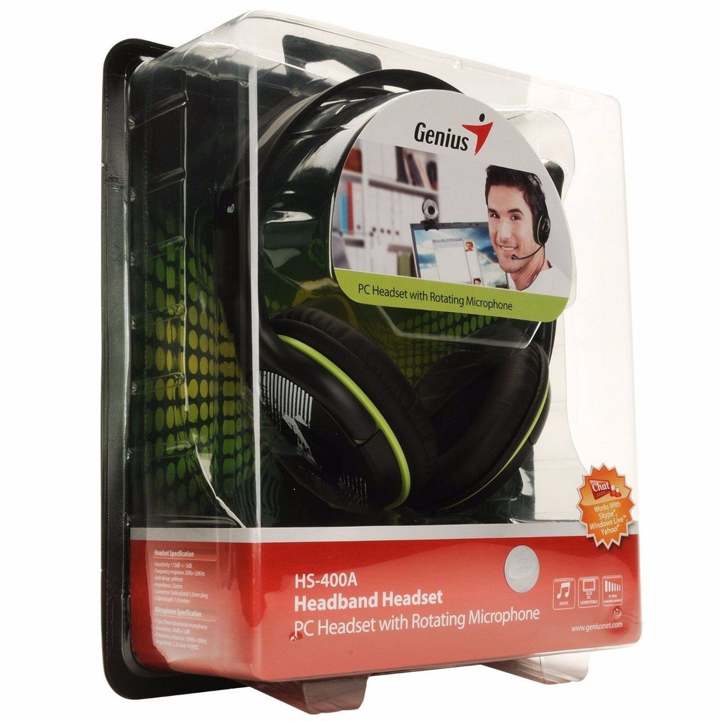 [HS400A] Diadema Genius HS-400A Negro-Verde Jack 3.5mm