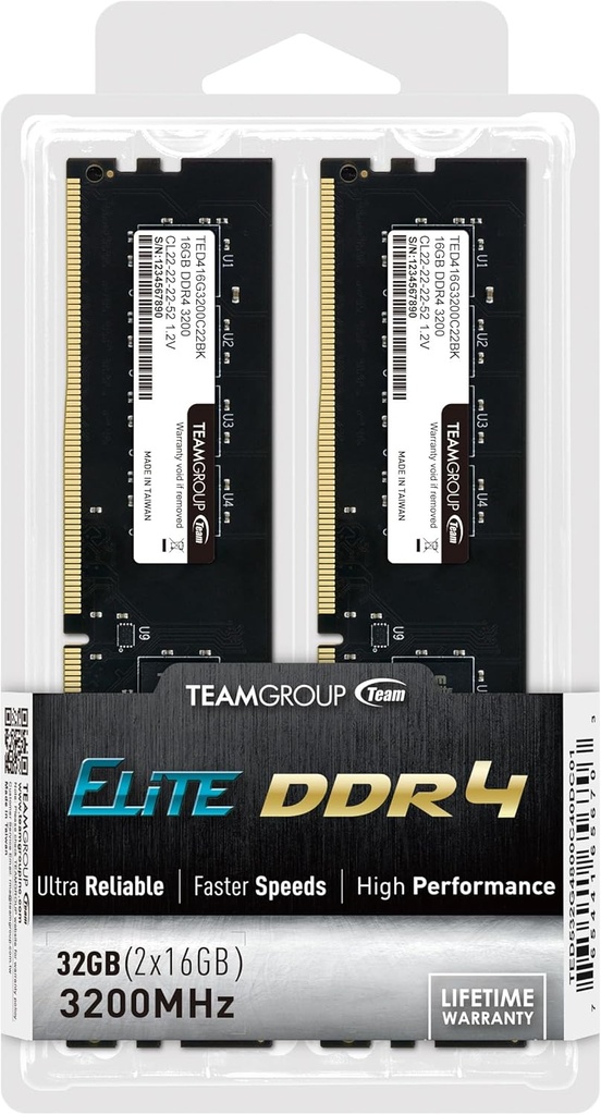 [A32166] KIT MEMORIA RAM TEAMGROUP ELITE DDR4 DE 32GB (2x16 GB) 3200MHz BLINDADA