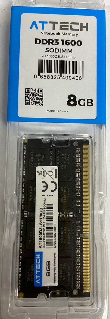 [ATT141] MEMORIA RAM PORTATIL DDR3 8GB 1600MHZ- ATTECH