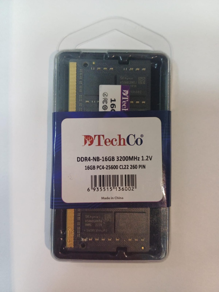 [A4589] MEMORIA RAM PORTATIL DDR4 16GB 3200MHZ TECHCO CHIP SK HYNIX