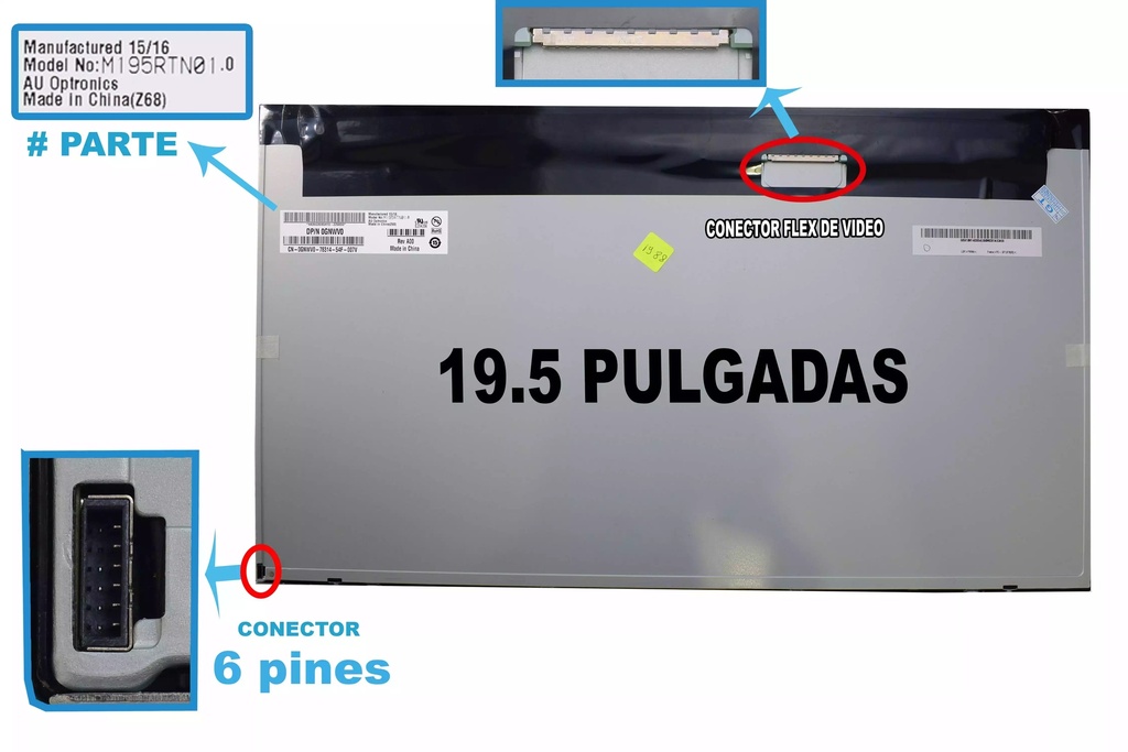 PANTALLA TODO EN UNO LED 19.5 6 PINES PULG MODELO: M195RTN01-0