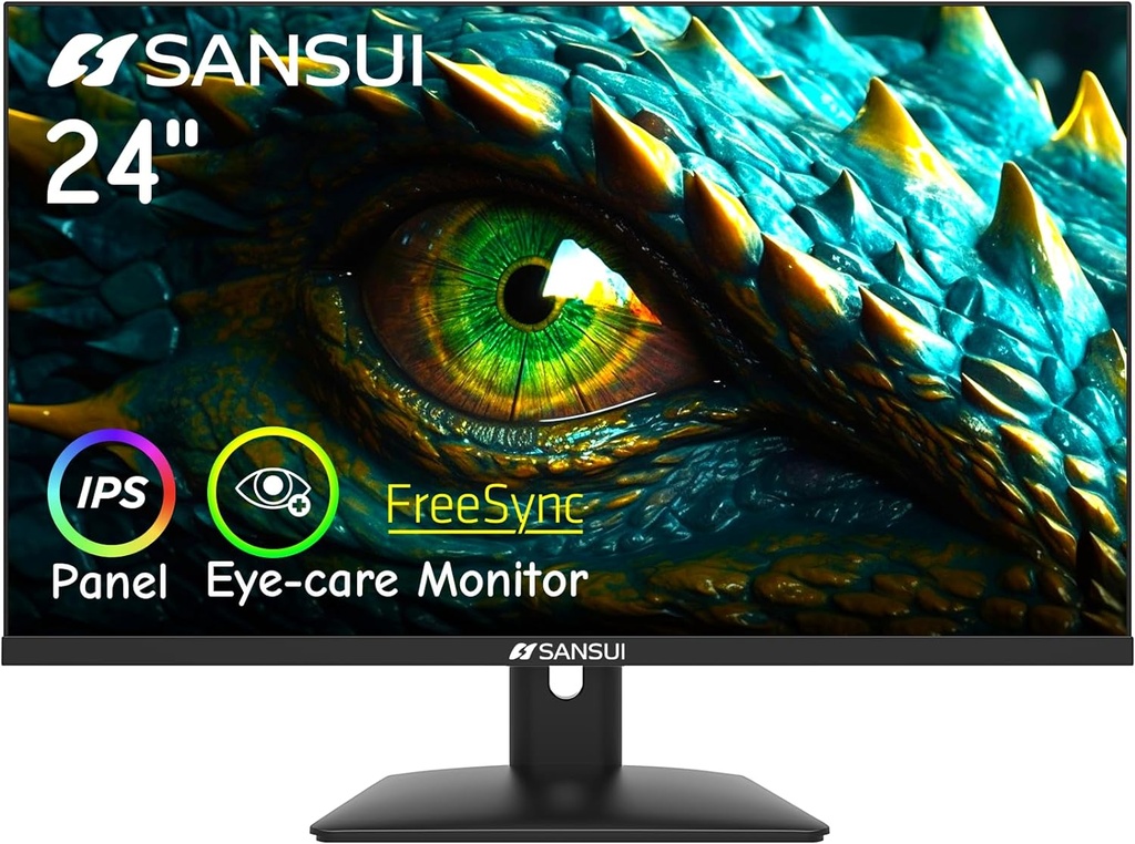 SANSUI Monitor de computadora de 24 pulgadas IPS Eye Care 1080P Pantalla HDMI