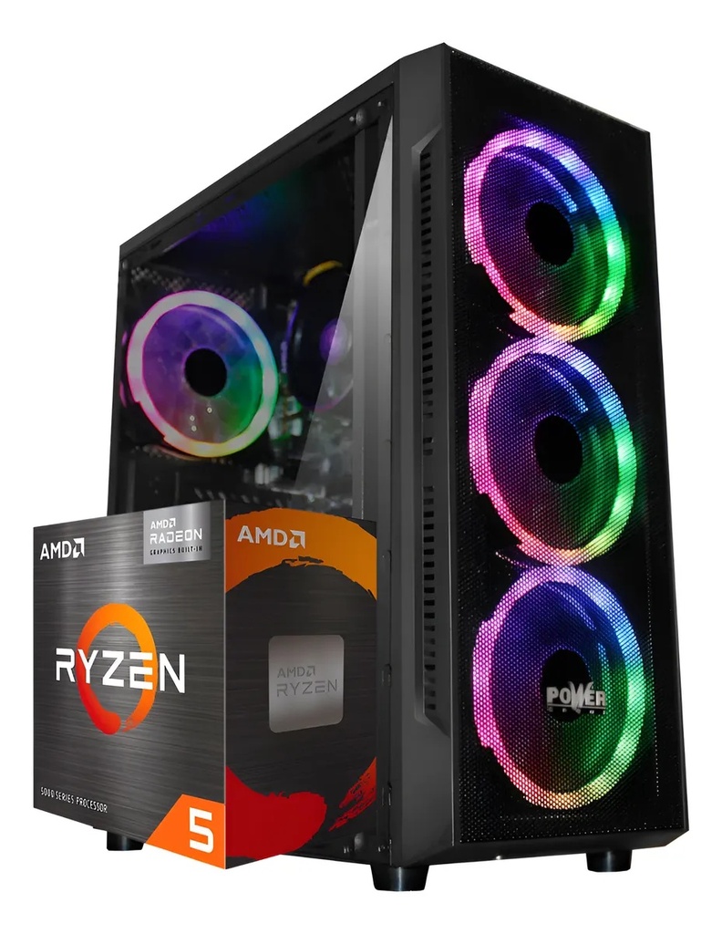 CPU RYZEN 5 5600GT / BOARD ASUS A520M-K / RAM 16GB / SSD NVME 512GB / FUENTE 600W BRONZE CHASIS X18