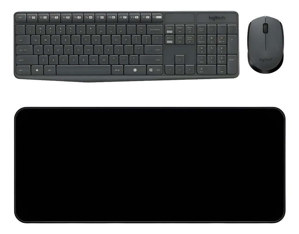 Combo Teclado y Mouse Logitech MK235 + Pad Mouse 80x30cm Negro