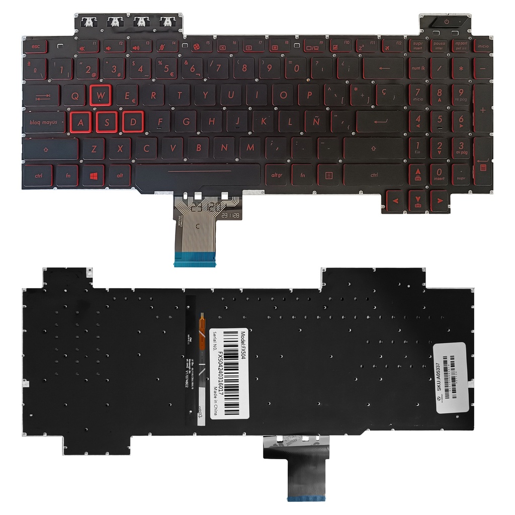 TECLADO ASUS TUF  Fx505 Fx504 Fx705 Fx80 Iluminado  SHIFT VERSION US LETRAS ROJAS RETROILUMINADO POWER KEY NUMERICO .