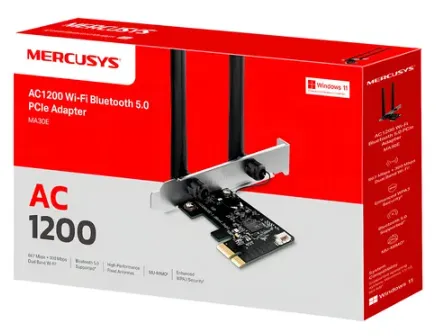 [AC12WB] Adaptador De Red Pcie Wifi + Bluetooth 5.0 AC1200 Mercusys MA30E