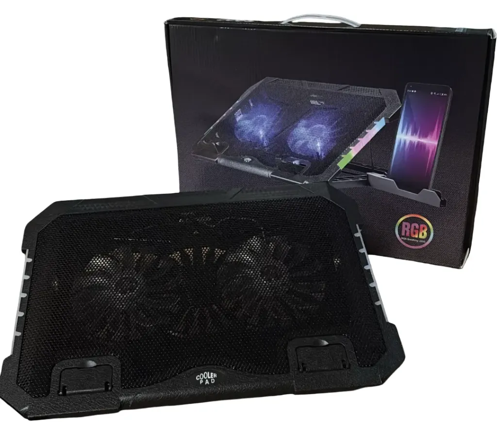 [BAS75] BASE REFRIGERANTE GAMER 2 VENTILADORES PLEGABLE NEGRO RGB + BASE CELULAR MOD:S900