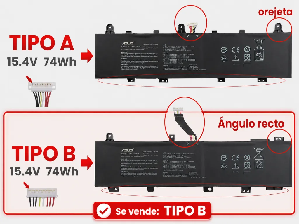[A02345] BATERIA ASUS TUF A15A A17 FA506 FX506 FX556 GA551 GX550 ROG ZEPHYRUS FX766 MODLEO: C41N1906-1 CABLE LARGO TIPO B
