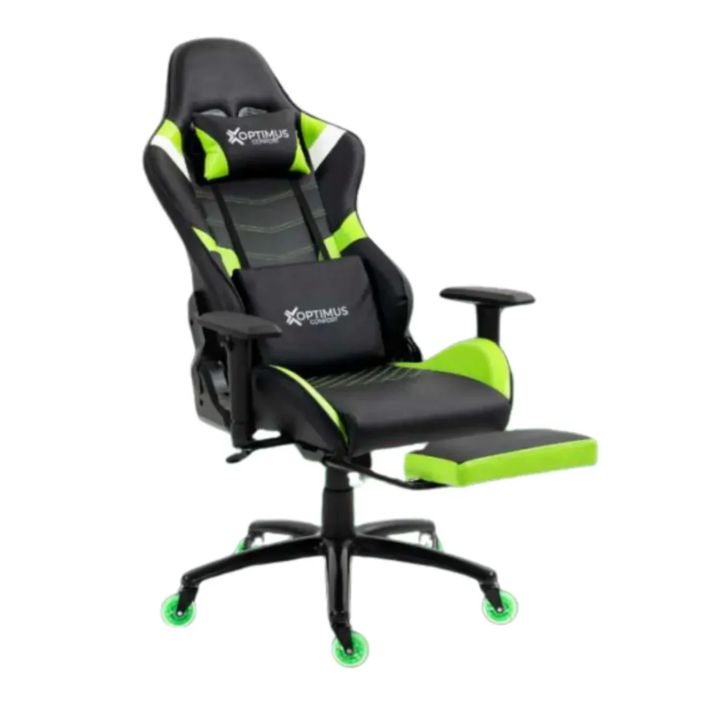 SILLA GAMER GREEN MODELO DX-1127F  REPOSAPIES RUEDAS EN SILICONA