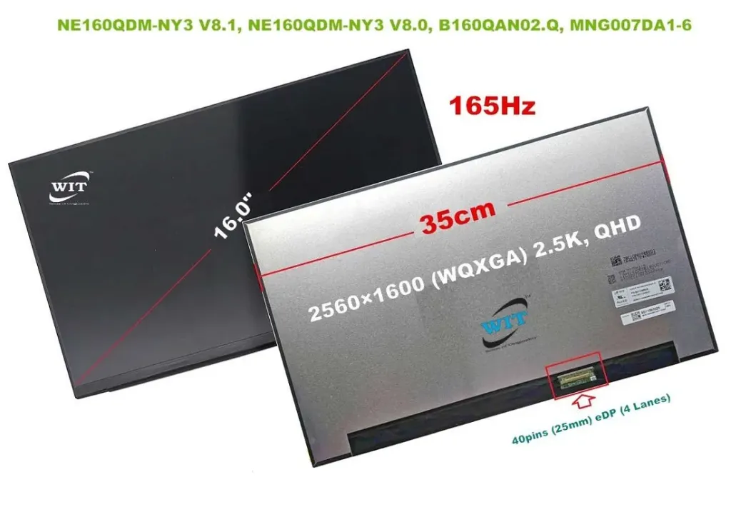 [A01089] PANTALLA PORTATIL 16.0 PUL 40 PINES (25cm) 1" NANO EDGE (2560x1600) IPS 165hz SIN SOPORTES  MODELO : NE160QDM-NY1  V8.0