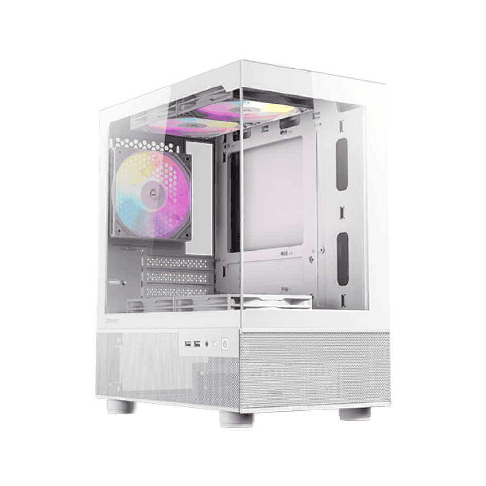 CAJA ANTEC CX200M ELITE VIDRIO TEMPLADO + 5 RGB FIJO BLANCO