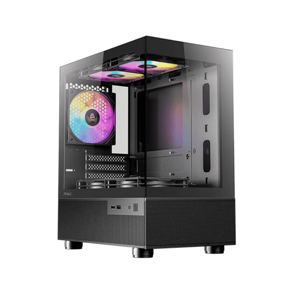 CAJA ANTEC CX200M ELITE VIDRIO TEMPLADO + 5 RGB FIJO NEGRO