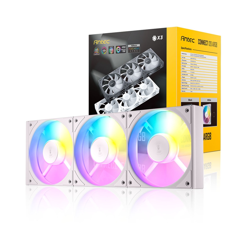 KITx3 VENTILADORES ANTEC CONNECT 120 ARGB BLANCO