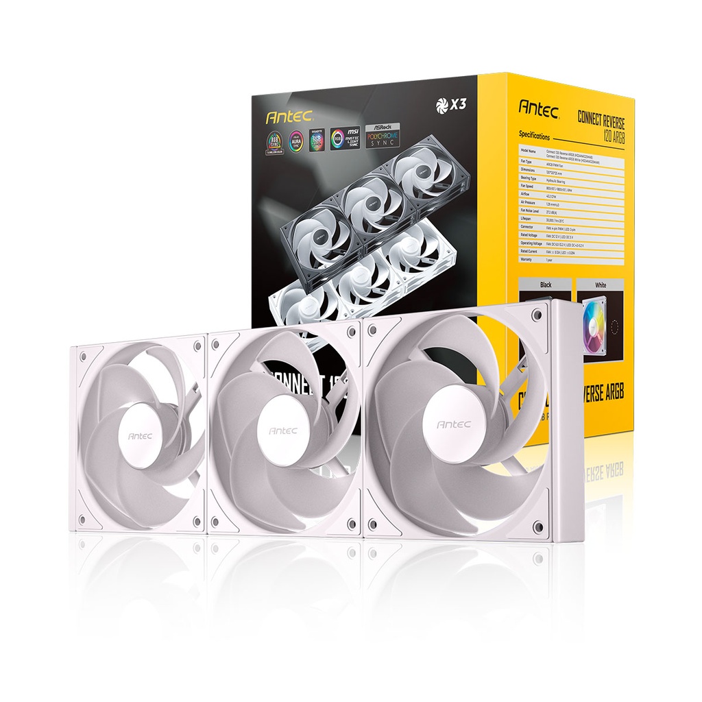 KITx3 VENTILADORES ANTEC CONNECT 120 INVERSO ARGB BLANCO