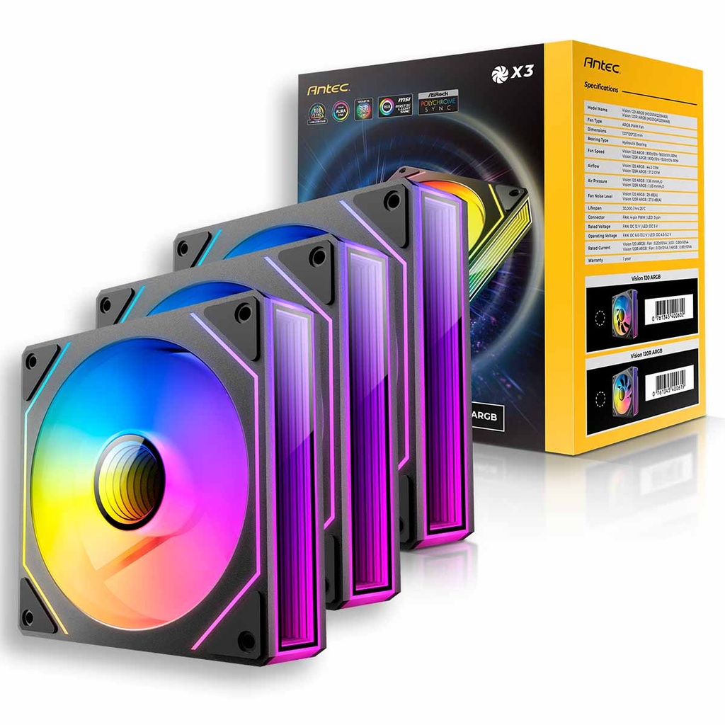 KITx3 VENTILADORES ANTEC VISION 120 ARGB