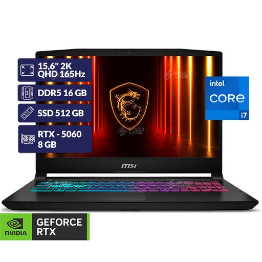 MSI KATANA 15 HX B14WFK-1037XCO/CORE i7 14650HX+16GB D5+NVMe 512GB+8GB RTX-5060+15,6" 2K QHD 165Hz+MORRAL 2 AÃOS GTIA
