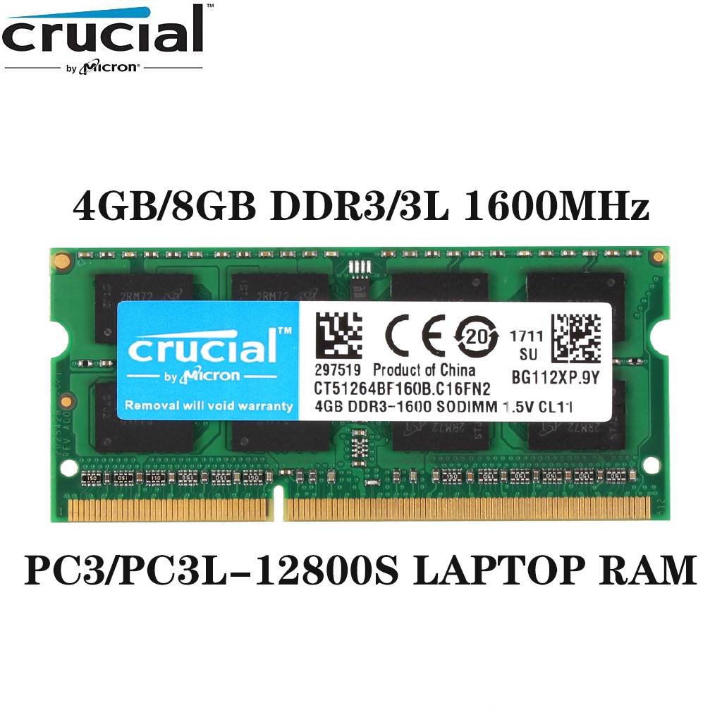 RAM PORTATIL DDR3 4GB PC3L 1.35V 1600MHZ-12800 CRUCIAL