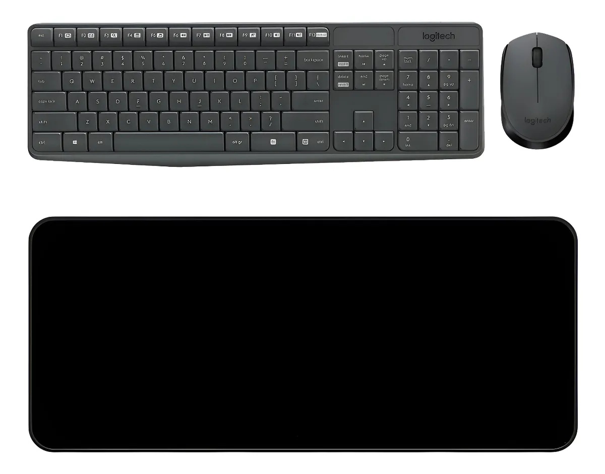 Combo Teclado y Mouse Logitech MK235 + Pad Mouse 80x30cm Negro