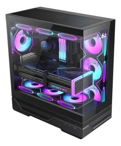chasis Gamer Iceberg Crystal Gx Black 7 Ventiladores Argb Usb C Negro